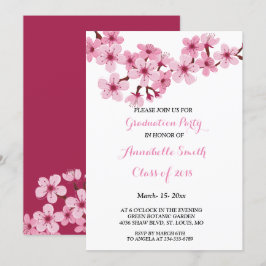 Cherry Blossom Pink White Bloral Graduation Party Einladung