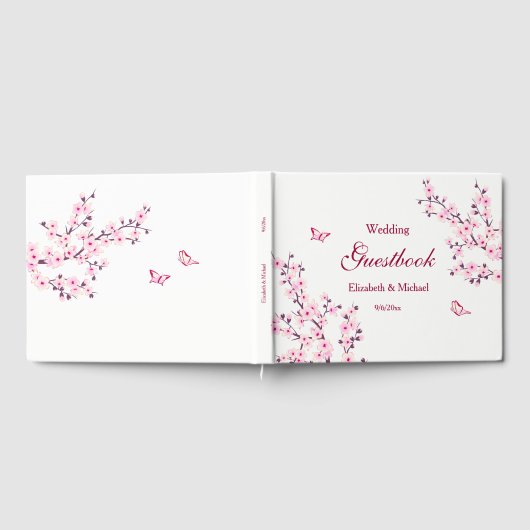 Cherry Blossom Pink White Custom Wedding Gästebuch (Voll)