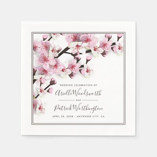 Cherry Blossom Pink White Elegante Hochzeit Napkin Serviette (Vorderseite)