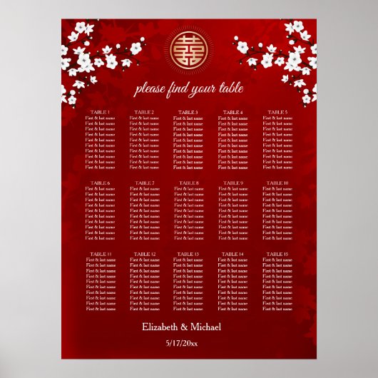 Cherry Blossom Pink White | Hochzeit Poster (Vorne)