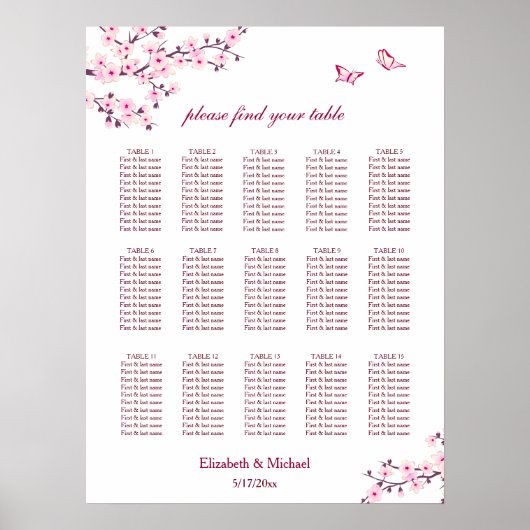 Cherry Blossom Pink White | Hochzeit Poster (Vorne)