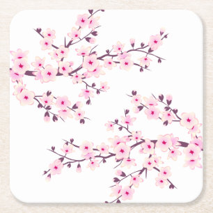 Cherry Blossom Pink White Rechteckiger Pappuntersetzer