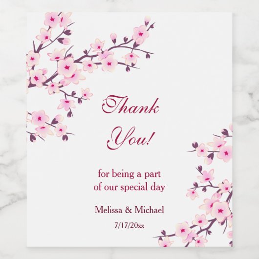 Cherry Blossom Pink White Vielen Dank für Ihre Hoc Weinetikett (Einzelnes Label)