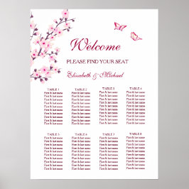 Cherry Blossom Pink White Wedding Chart Poster