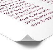 Cherry Blossom Pink White Wedding Chart Poster (Ecke)