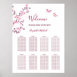 Cherry Blossom Pink White Wedding Chart Poster