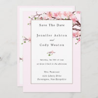Cherry Blossom Pink White Wedding Einladung