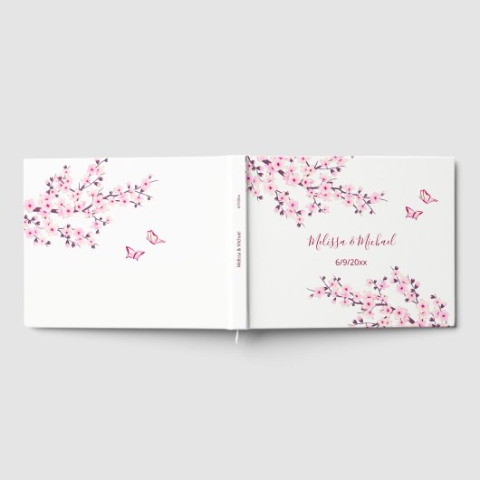 Cherry Blossom Pink White Wedding Gästebuch (Voll)
