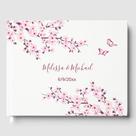 Cherry Blossom Pink White Wedding Gästebuch (Vorderseite)