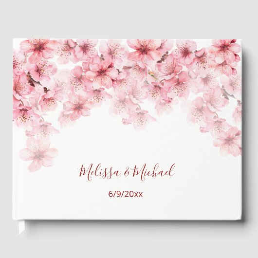 Cherry Blossom Pink White Wedding Gästebuch (Vorderseite)