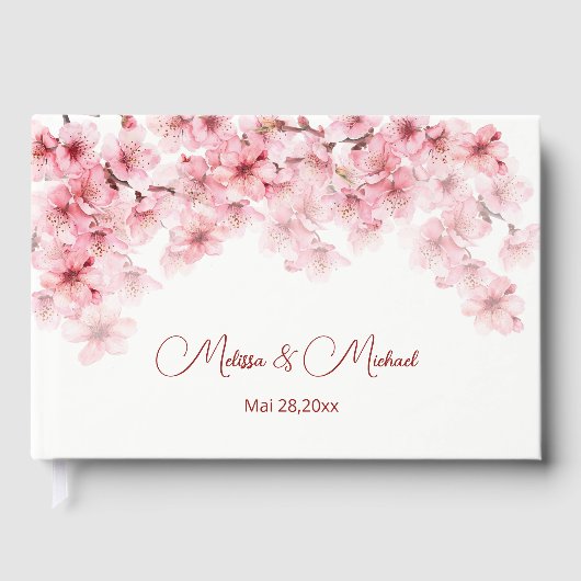 Cherry Blossom Pink White Wedding Gästebuch (Vorderseite)