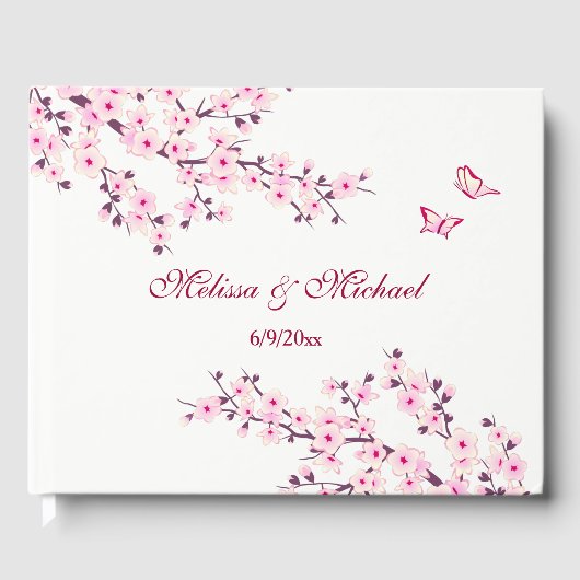 Cherry Blossom Pink White Wedding Gästebuch (Vorderseite)