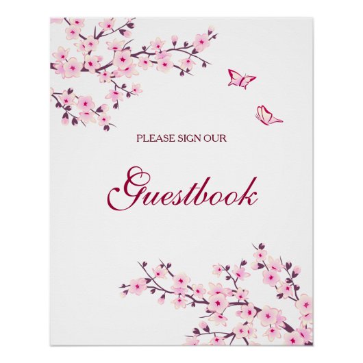 Cherry Blossom Pink White Wedding Guestbook Poster (Vorderseite)