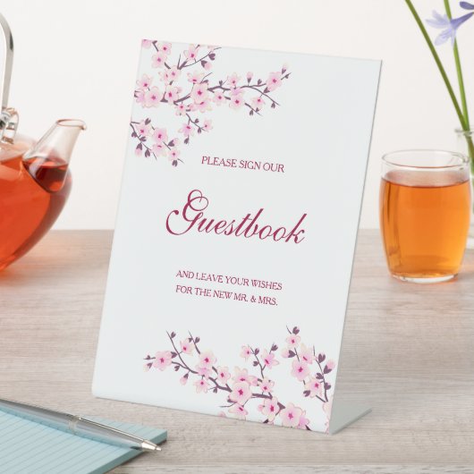 Cherry Blossom Pink White Wedding Guestbook Sockelschild (In Situ)