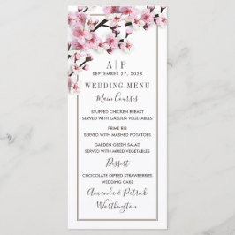 Cherry Blossom Pink White Wedding Menu Cards Menükarte
