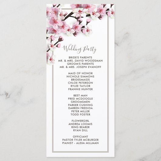 Cherry Blossom Pink White Wedding Programme (Rückseite)