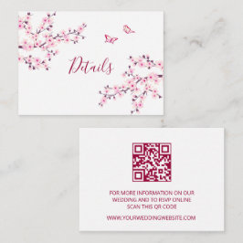 Cherry Blossom Pink White Wedding QR Code Details Begleitkarte