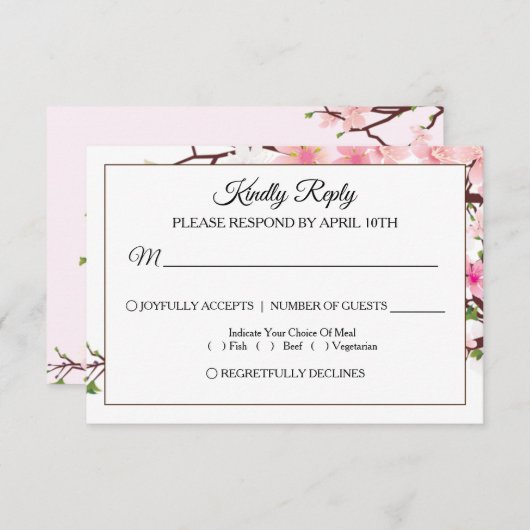 Cherry Blossom Pink White Wedding RSVP Card (Vorne/Hinten)