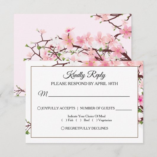 Cherry Blossom Pink White Wedding RSVP Card Karte (Vorne/Hinten)