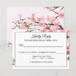 Cherry Blossom Pink White Wedding RSVP Card Karte
