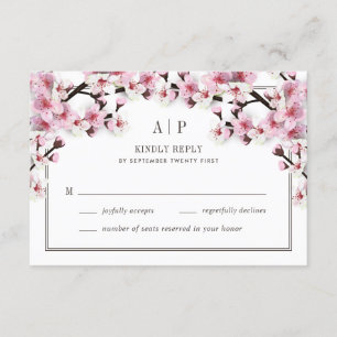Cherry Blossom Pink White Wedding RSVP Cards Karte