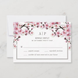 Cherry Blossom Pink White Wedding RSVP Cards Karte