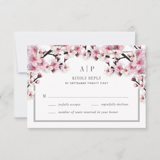 Cherry Blossom Pink White Wedding RSVP Cards Karte (Vorderseite)