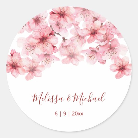 Cherry Blossom Pink White Wedding Runder Aufkleber (Vorderseite)