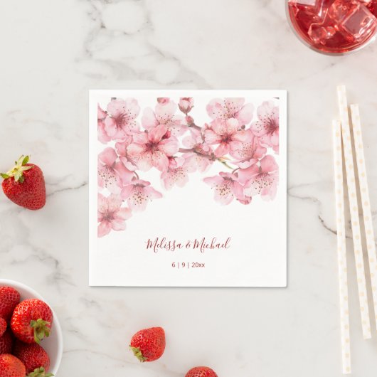 Cherry Blossom Pink White Wedding Serviette (Beispiel)