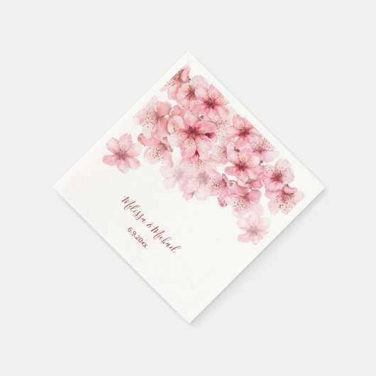 Cherry Blossom Pink White Wedding Serviette (Ecke)