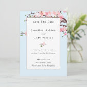 Cherry Blossom Pink White Weditation Blue Save The Date (Stehend Vorderseite)