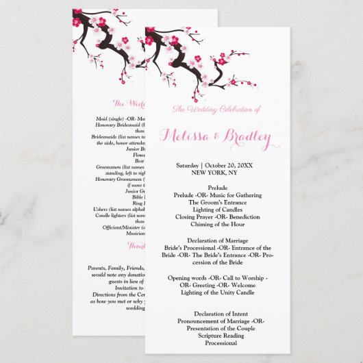 Cherry Blossom Pink Zeremonie Programm (Vorne/Hinten)