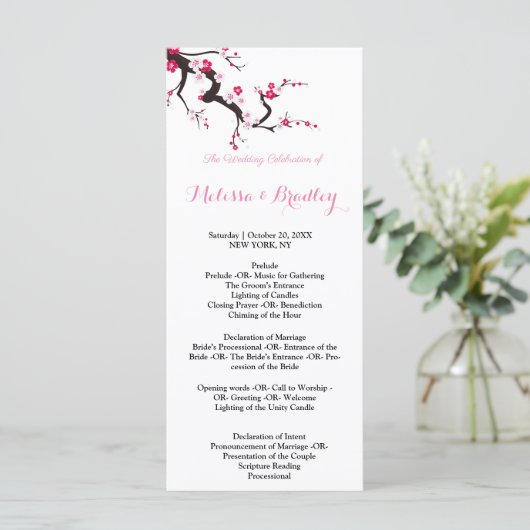 Cherry Blossom Pink Zeremonie Programm (Stehend Vorderseite)