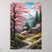 Cherry Blossom Poster, Japanischer Wald Wasserfarb Poster (Vorne)