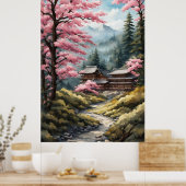 Cherry Blossom Poster, Japanischer Wald Wasserfarb Poster (Küche)