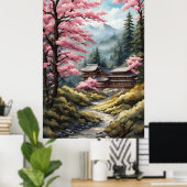 Cherry Blossom Poster, Japanischer Wald Wasserfarb Poster (Heimbüro)