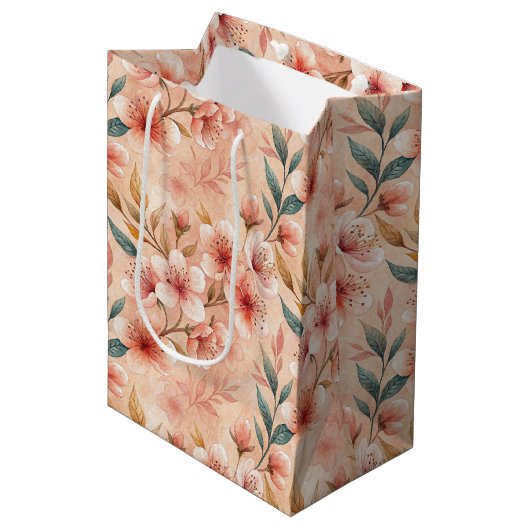 Cherry Blossom Print Geschenktasche Mittlere Geschenktüte (Vorderseite Schrägansicht)