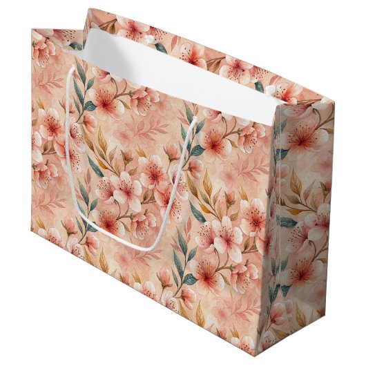 Cherry Blossom Print Large Gift Bag Große Geschenktüte (Vorderseite Schrägansicht)