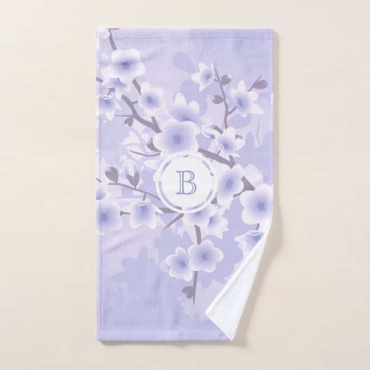 Cherry Blossom  Purple Floral Monogram  Handtuch (Handtuch)