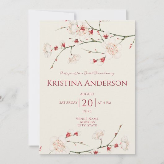 Cherry Blossom QR Code Brautparty Einladung (Vorderseite)