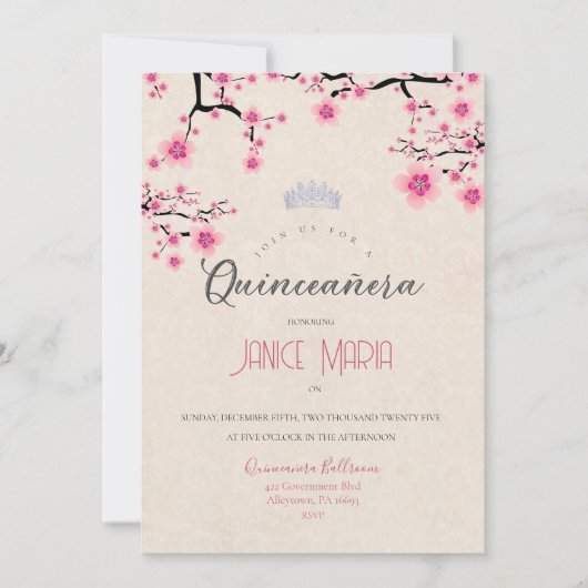 Cherry Blossom Quinceañera Einladung (Vorderseite)