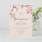 Cherry Blossom Quinceañera Einladung (Stehend Vorderseite)