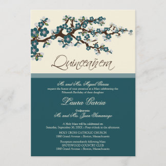 Cherry Blossom Quinceanera Einladung (aquamarin)
