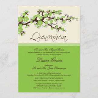 Cherry Blossom Quinceanera Einladung (grün)