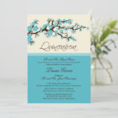 Cherry Blossom Quinceanera Invitation (aqua) Einladung (Stehend Vorderseite)