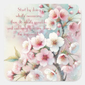 Cherry Blossom & Quote Quadratischer Aufkleber (Vorderseite)