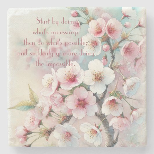 Cherry Blossom & Quote Steinuntersetzer (Vorderseite)