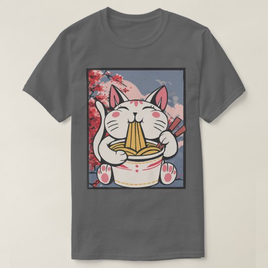 Cherry Blossom Ramen Cat Kawaii T-Shirt (Design vorne)