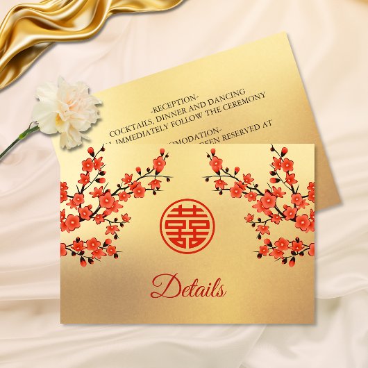 Cherry Blossom Red Gold Chinese Wedding Begleitkarte
