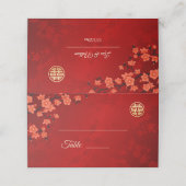 Cherry Blossom Red Gold | Chinesische Hochzeit Platzkarte (Außenseite Aufgefaltet)